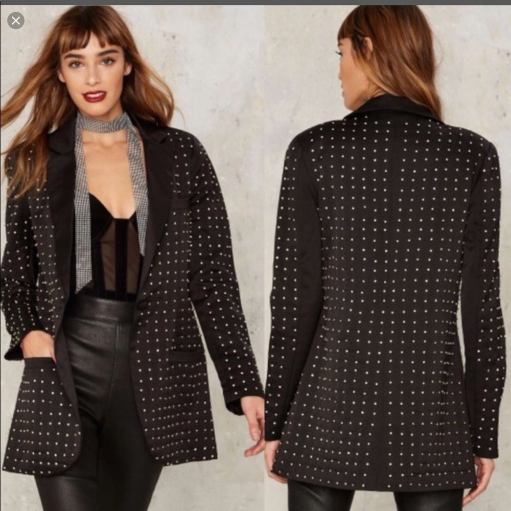 Nasty Gal Black Studded Long Blazer Jacket